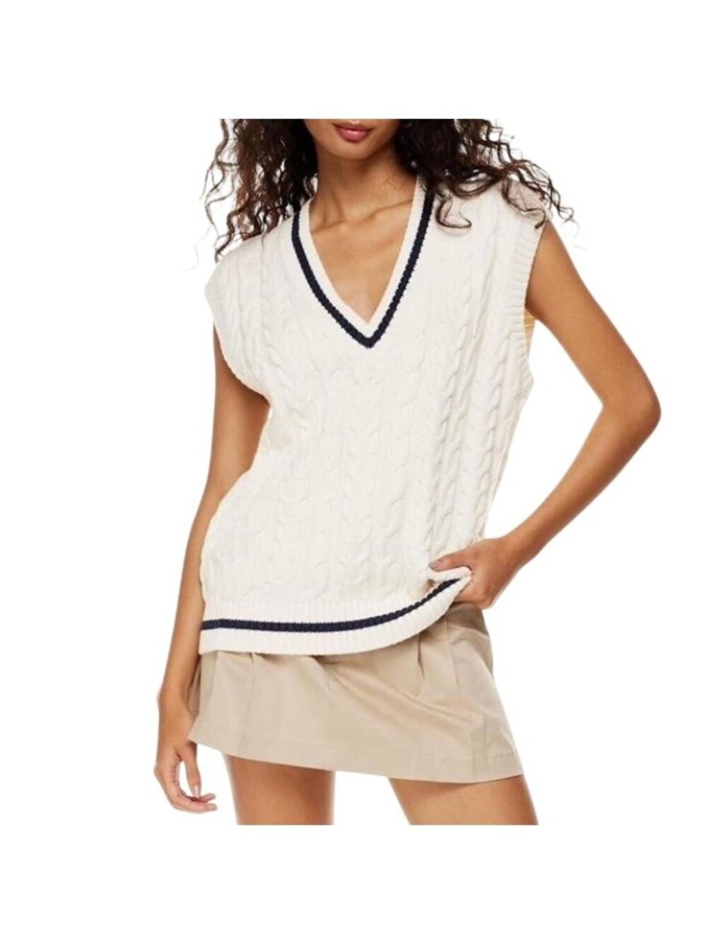 Aritzia Sunday Best Winston Seater Vest Women XS Cable Knit Merino Wool Preppy